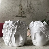 concrete human head girl face vase cement silicone planter pot mold candle holder candlestick flowerpot making resin craft mould