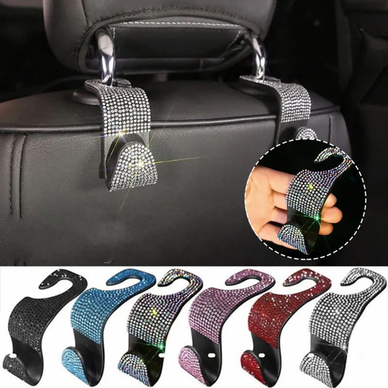 Rhinestone Decorative Car Seat Hook Headrest Storage Holder Hanging Bag Organizer Auto Interior Accessories