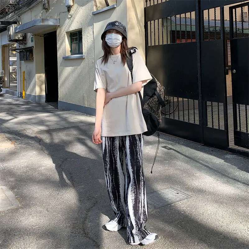 

Tie dyed pants women's trendy high street versatile straight tube loose and thin high waist drop feeling casual floor dragging