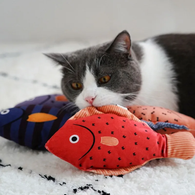 Pet Cat Toy Cute Fish Shape Realistic Fluffy Catnip Doll Simulation Interactive Playing for Kitten Supplies | Дом и сад