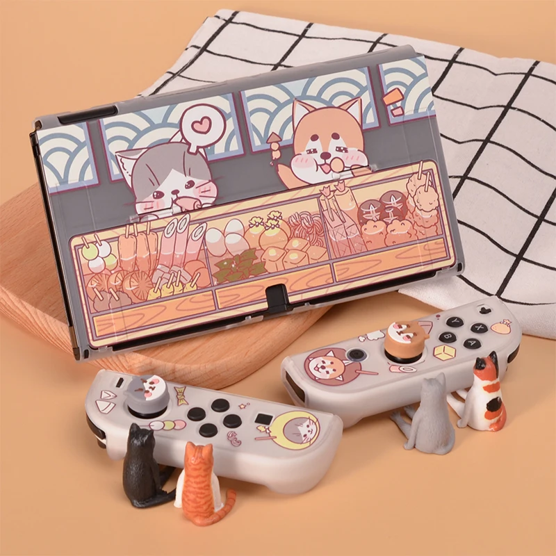 

Nintendo Switch OLED Case Cooking Cat Dog Hard Shell Split Cover Joy-con Controller Housing Case For Switch OLED New Shell