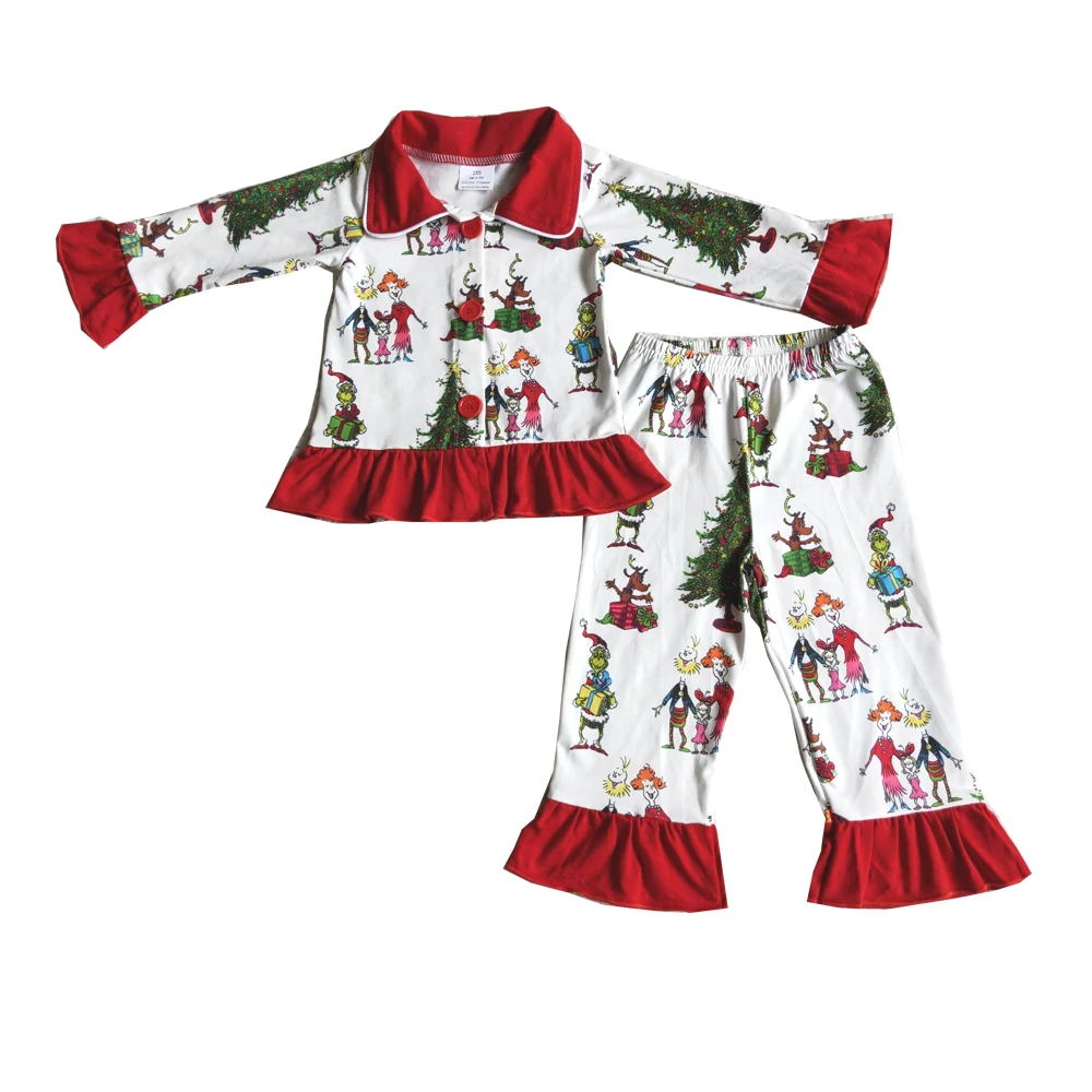 

baby girls fall winter outfit girl christmas long sleeve clothing set cute cartoon girl pajamas set with red ruffle