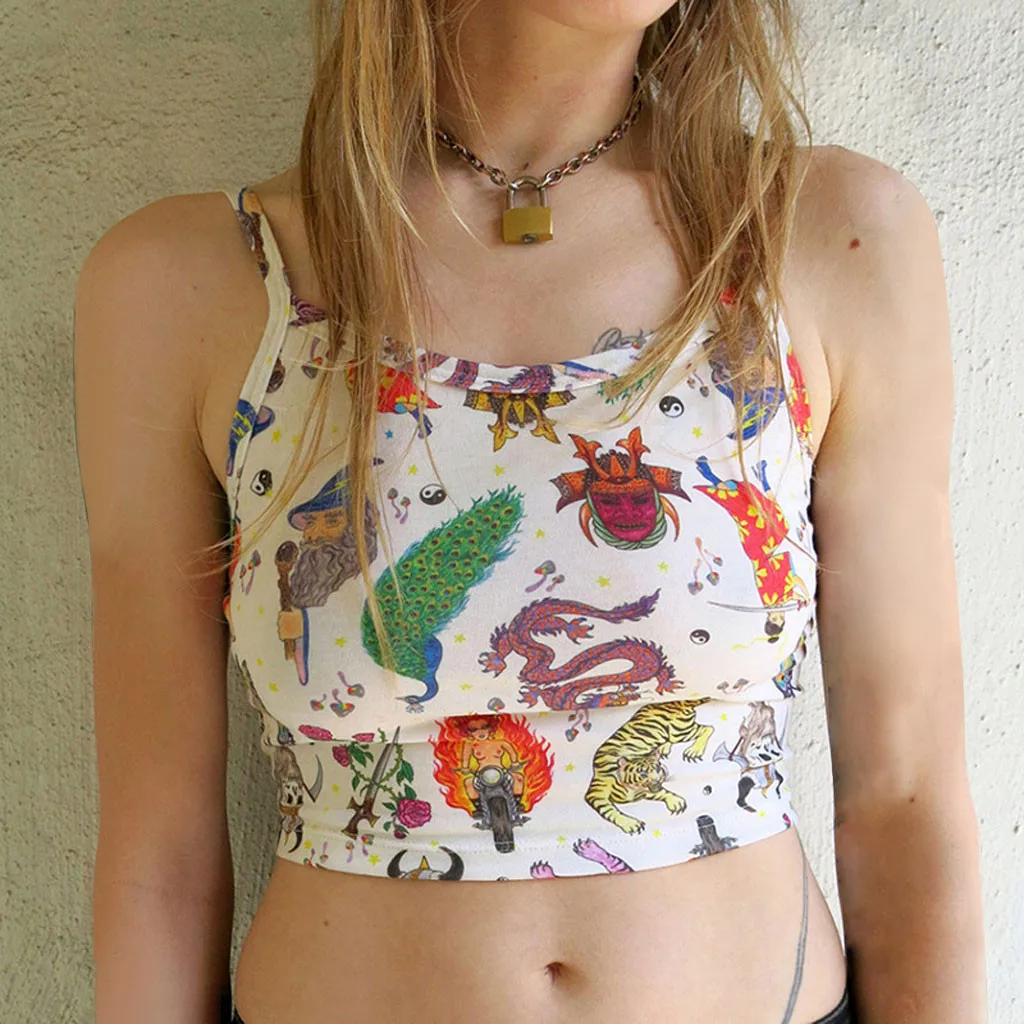 Женская винтажная блузка с принтом модная рубашка бретельками спереди топ