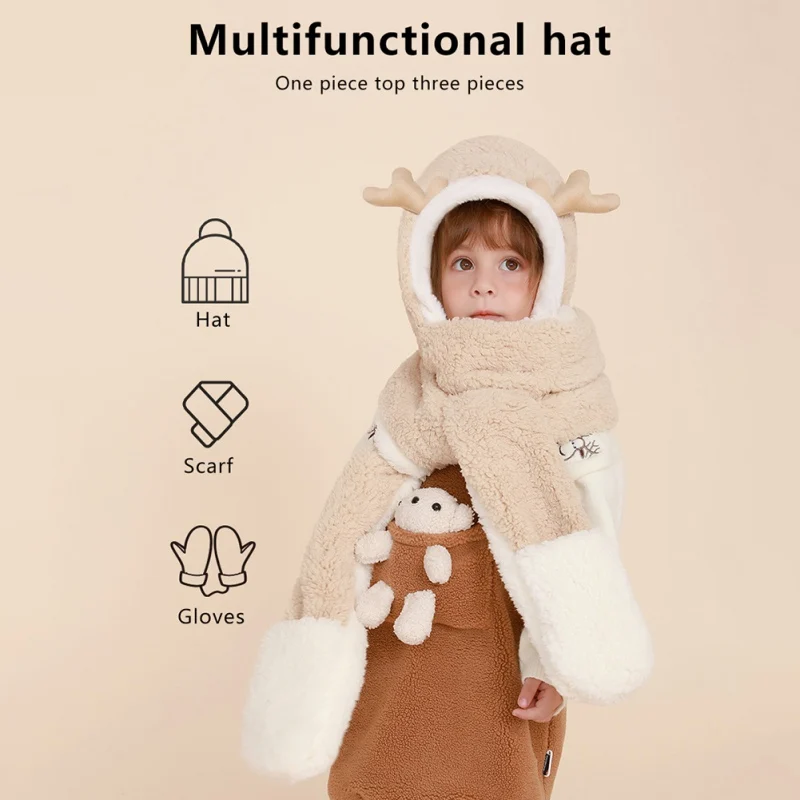 Зимняя детская шапка шарф и перчатки теплый рождественский комплект из шапки