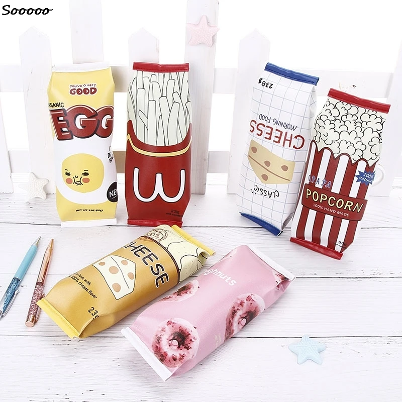 Новинка 1 шт. пеналы для карандашей из ПУ кожи с изображением закусок милые чипсы