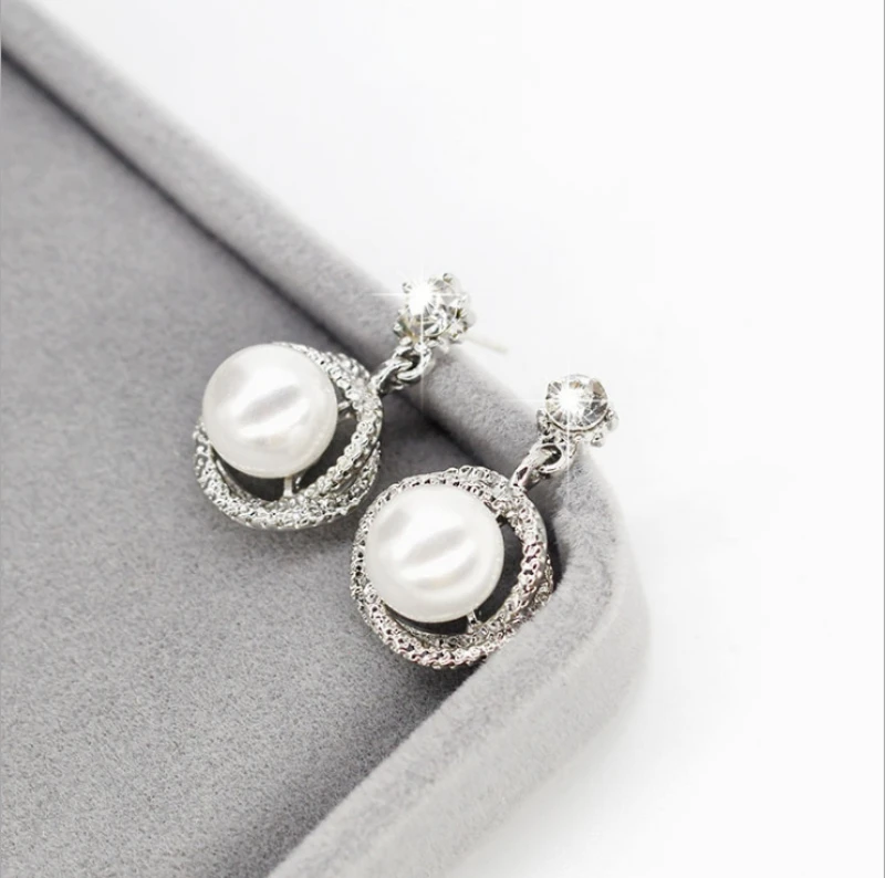 

Big Simulation Red White Pearl Dangle Earring For Women Wedding Jewelry 925 Sliver Needle Fashion White Diamond Eardrop 2021 New