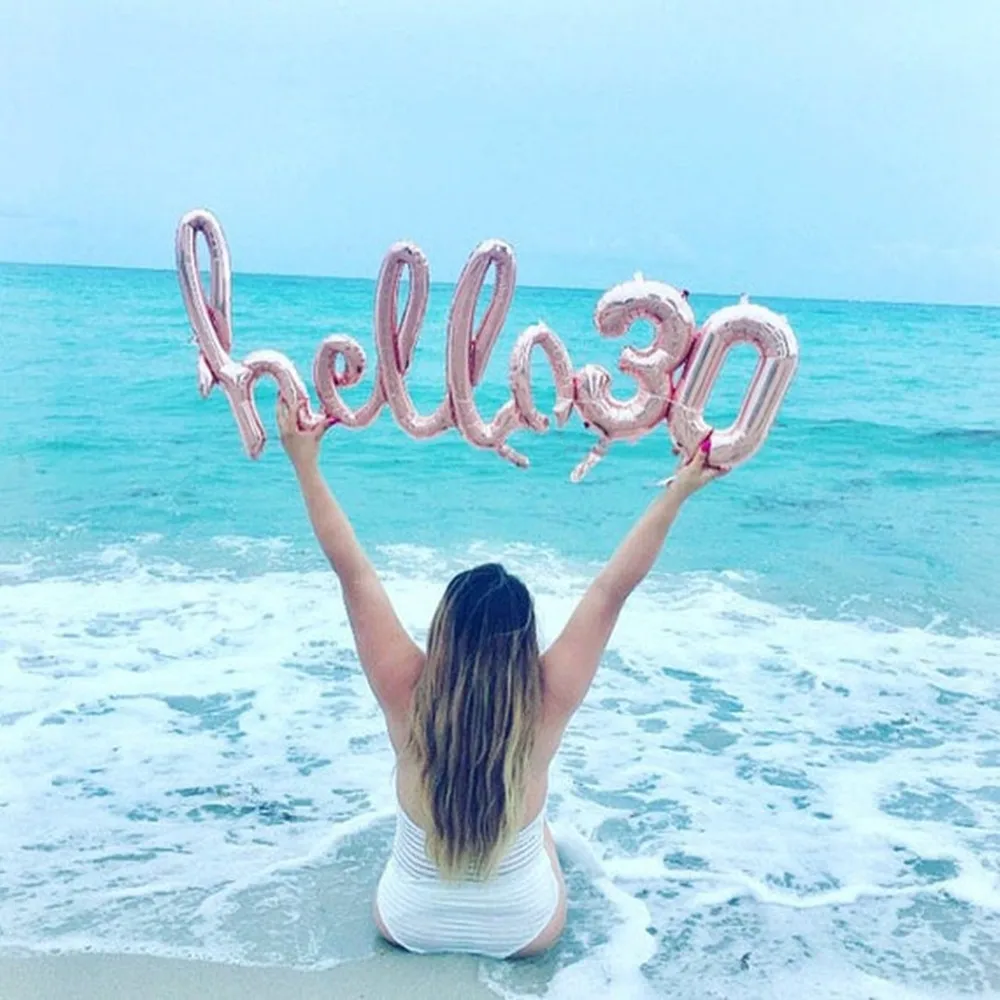 

Rose Gold Hello 30 Foil Balloons Baby Shower 10/18/20/21/25th 30th birthday party Decor 15 40 number Balls Inflatable Air Globos