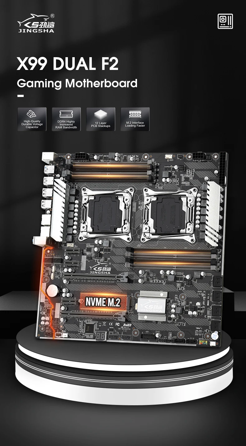 Bestellen JINGSHA X99 Dual F2 Motherboard Intel Dual CPU Motherboard LGA 2011-3 E5 V3 DDR4 256GB USB 3,0 M.2 NVME E-ATX Server Mainboard