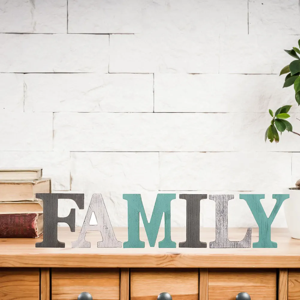 

Family Word Letters Alphabet Home Decor Ornament DIY Art Home Decoration Desktop Rustic Alphabets Family Sign Decoration