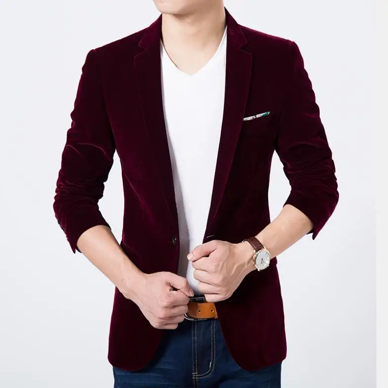 

Mens blazer high quality suit jacket korean fashion velvet blue blazer Male casual jacket single breasted plus size 6XL on sale