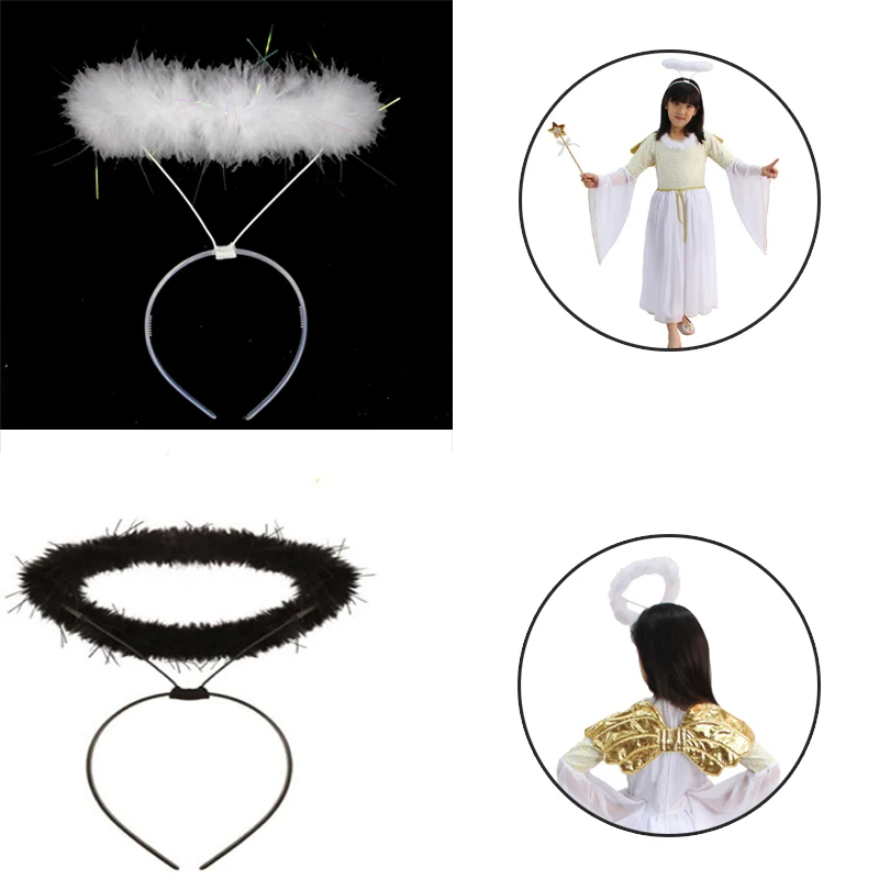 Забавная модная симпатичная Черная/белая повязка на голову с ангелом Halo