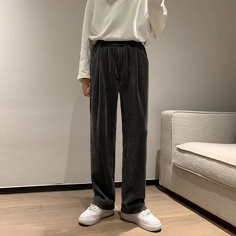 

Korean Style Wide Leg Pants Men's Fashion Retro Gold Velvet Casual Pants Men Streetwear Loose Hip-hop Straight Trousers Mens