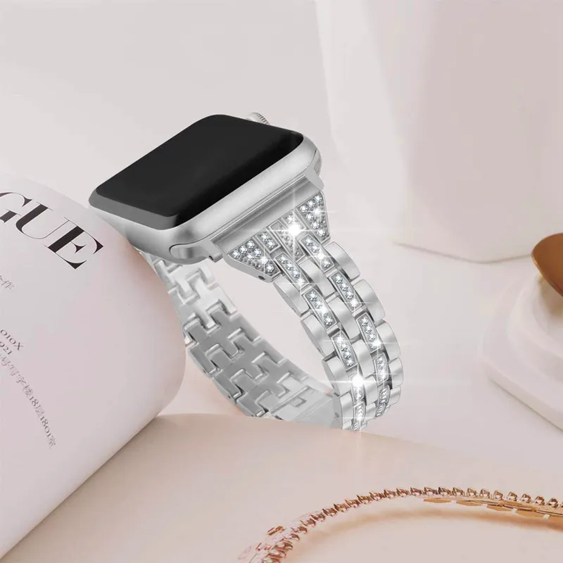 

Ремешок стразы из нержавеющей стали для Apple Watch SE Series 6 44 мм 40 мм, браслет для Apple Watch 3 Band 42 мм 38 мм