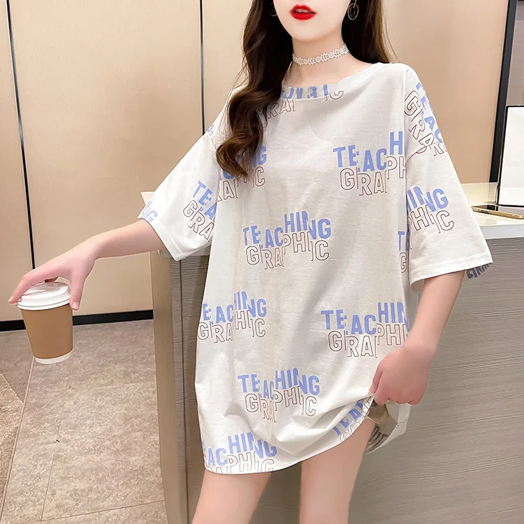

Tops T Shirt Women Harajuku Short Sleeves Fashion Cotton Streetwear Oversized Tees Korean Loose Letter Printed