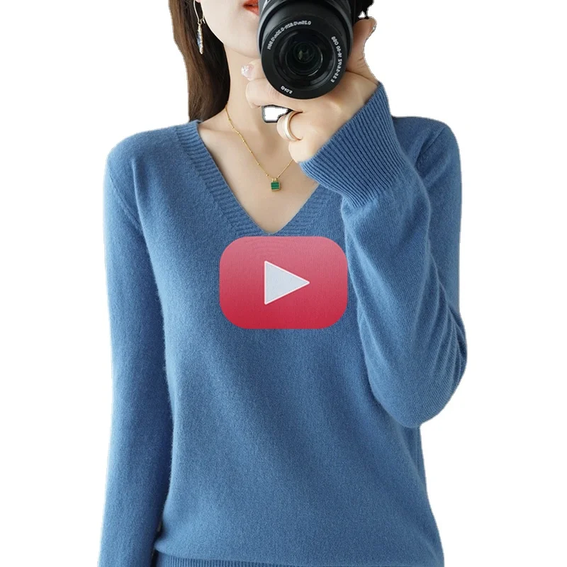 

Autumn Winter New Cashmere Sweater Women Keep Warm V-neck Pullovers Knitting Sweater Fashion Korean Long Sleeve Loose Tops
