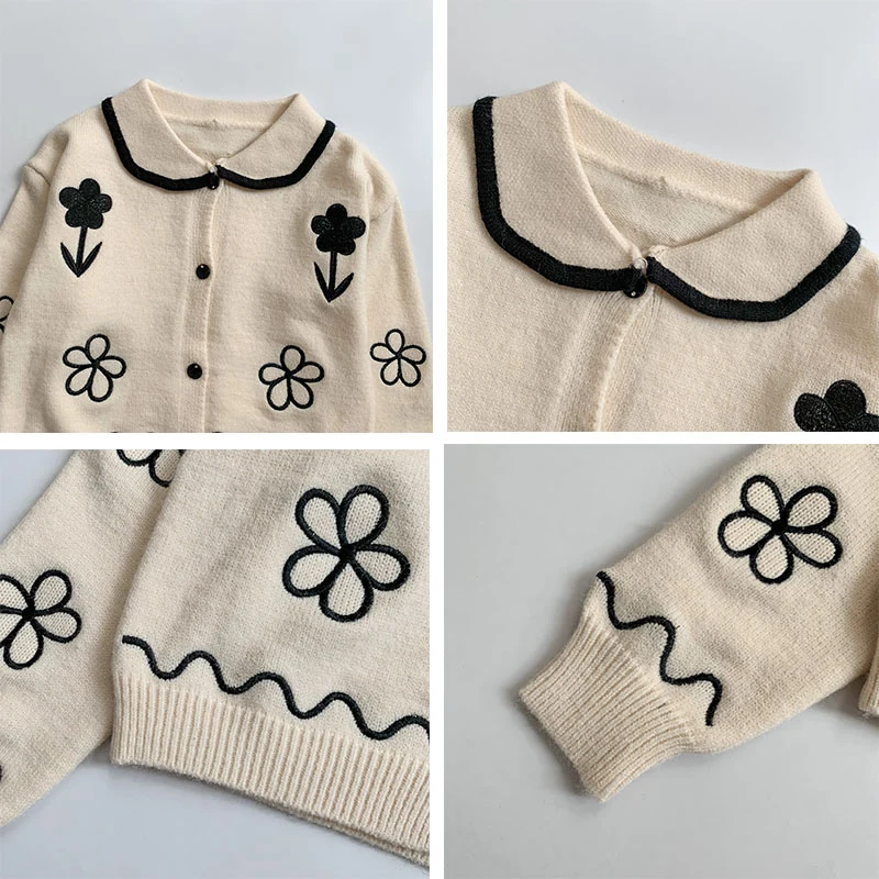 

Autumn Women Cropped Cardigan 2021 Floral Embroidery Turn Down Collar Knit Sweater Coat Casual Cardigan Mujer Knitwear Jacket
