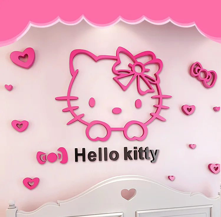 Hello kitty кошка акриловые 3D наклейки на стену детская комната мультфильм клейкая бумага спальня прикроватные настенные украшения