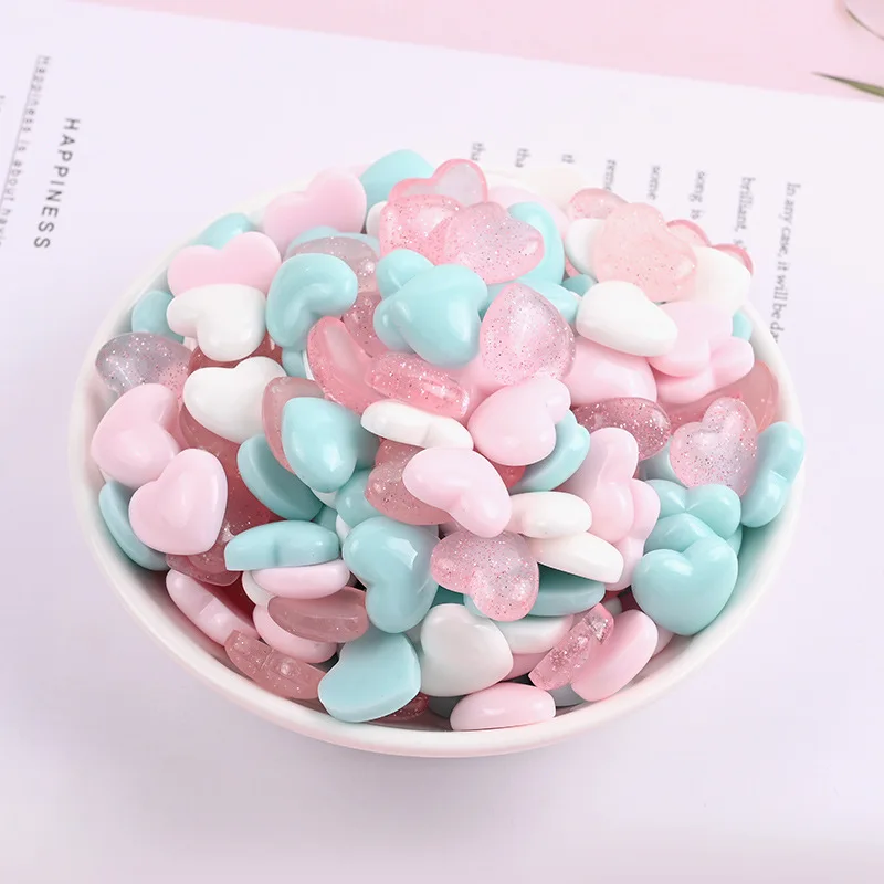 WFFNNKC 50 шт. Мини Блестящие сердца с плоской задней поверхностью из смолы женские