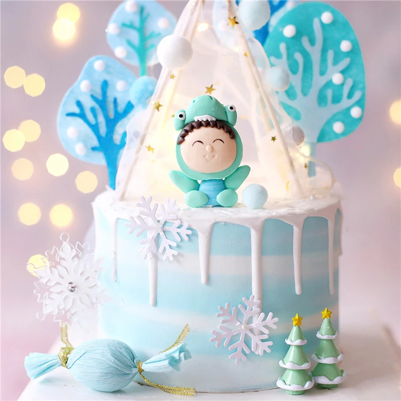 Зимняя войлочная елка пингвин торт Topper для детского душа снежинка новогодние