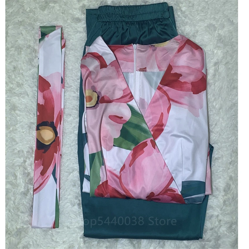 

Eid Mubarak Muslim Set for Women Fashion Abaya Dress Pants Islamic Sets Kaftan Floral Print Split Dubai Arab Islamic Clothing