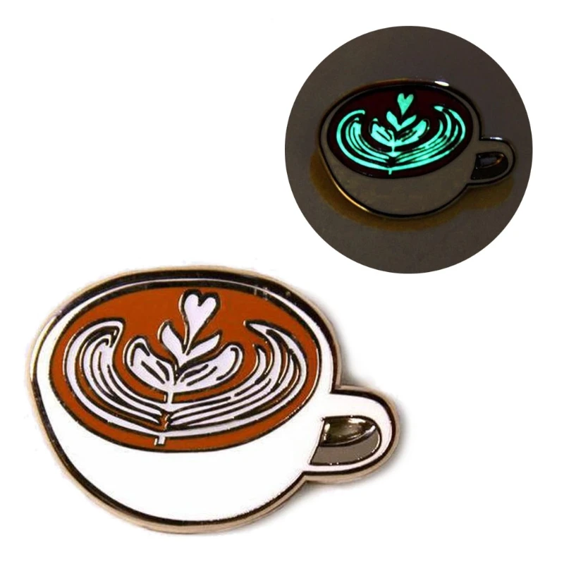 Световой кофейная чашка эмаль брошь с застежкой светится в темноте латте значки