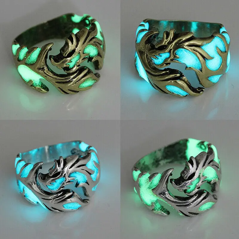 Винтажное панк античное серебряное светящееся кольцо для мужчин и женщин