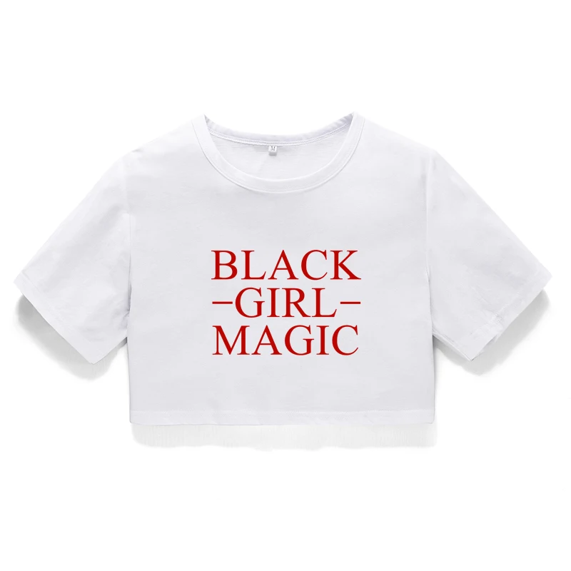 Для девочек черного цвета Magic женщин надписью короткая футболка Tumblr Феминистская