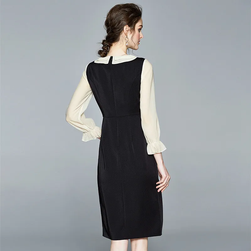 

Woman Dress Spring Summer Long Sleeve Midi Dresses Double Layer Split Office Lady OL Elegant Fashion Women Clothing Robe Vestido