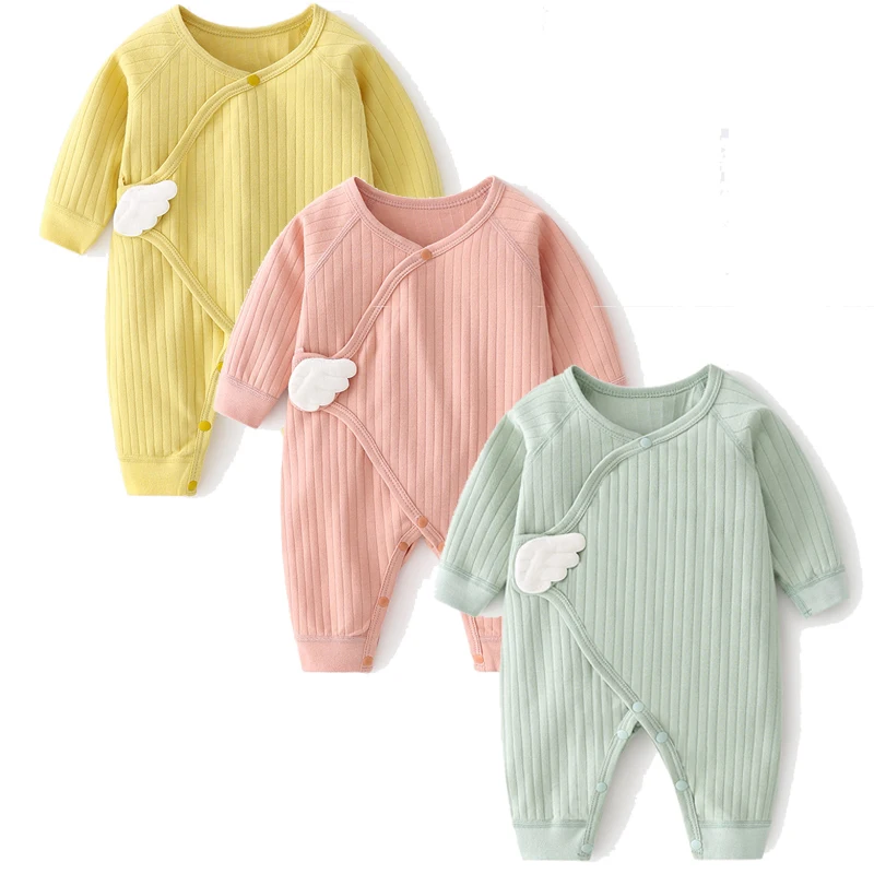 Autumn Clothes For Newborns Baby Girls Boys Wings Velcro Long Sleeve Romper Cotton Infant Pajamas Jumpsuits | Детская одежда и