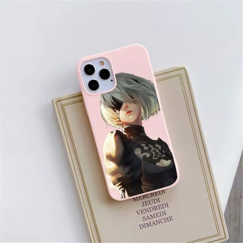 

Anime Nier Automata 2b Phone Case Pink Candy Color for iPhone 11 12 mini pro XS MAX 8 7 6 6S Plus X SE 2020 XR