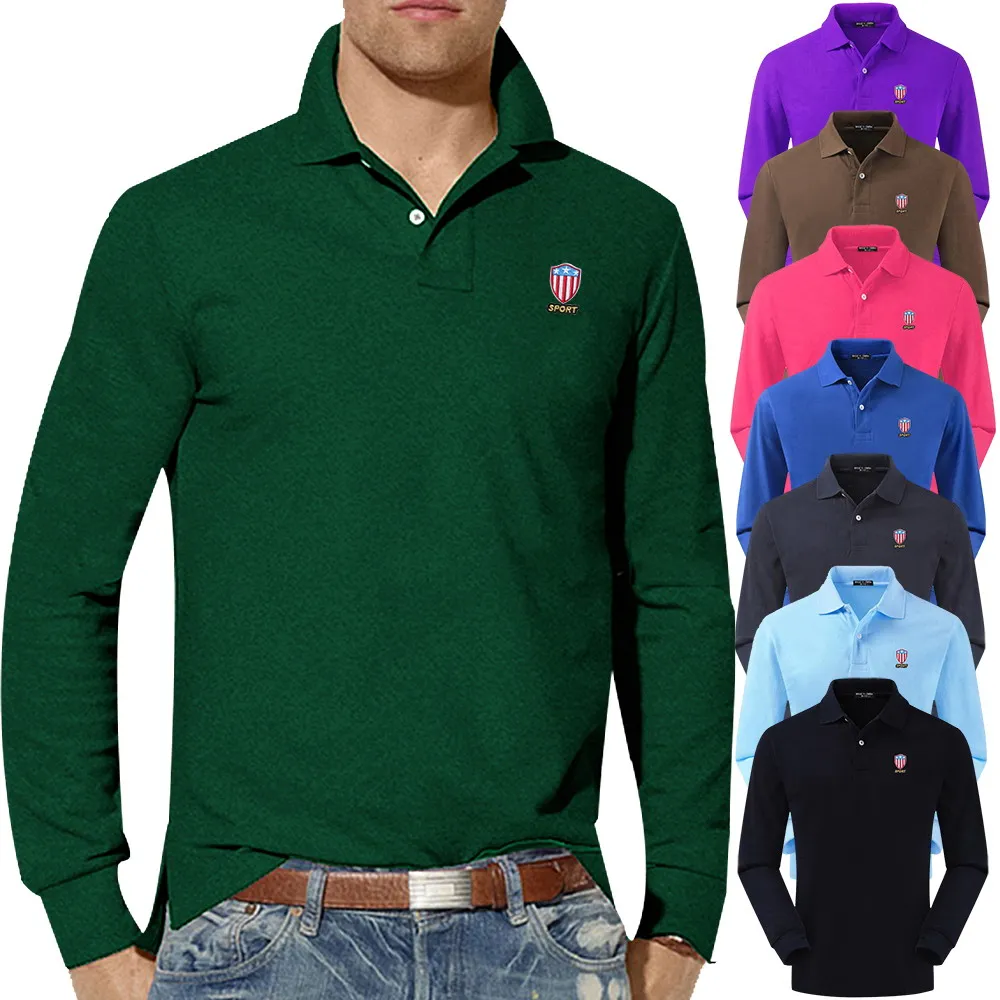 

Top Quality Solid Color Mens Polo Shirt 100% Cotton Long Sleeve Casual Polos Hommes Spring Autumn Lapel Male T-shirt Tops PL812