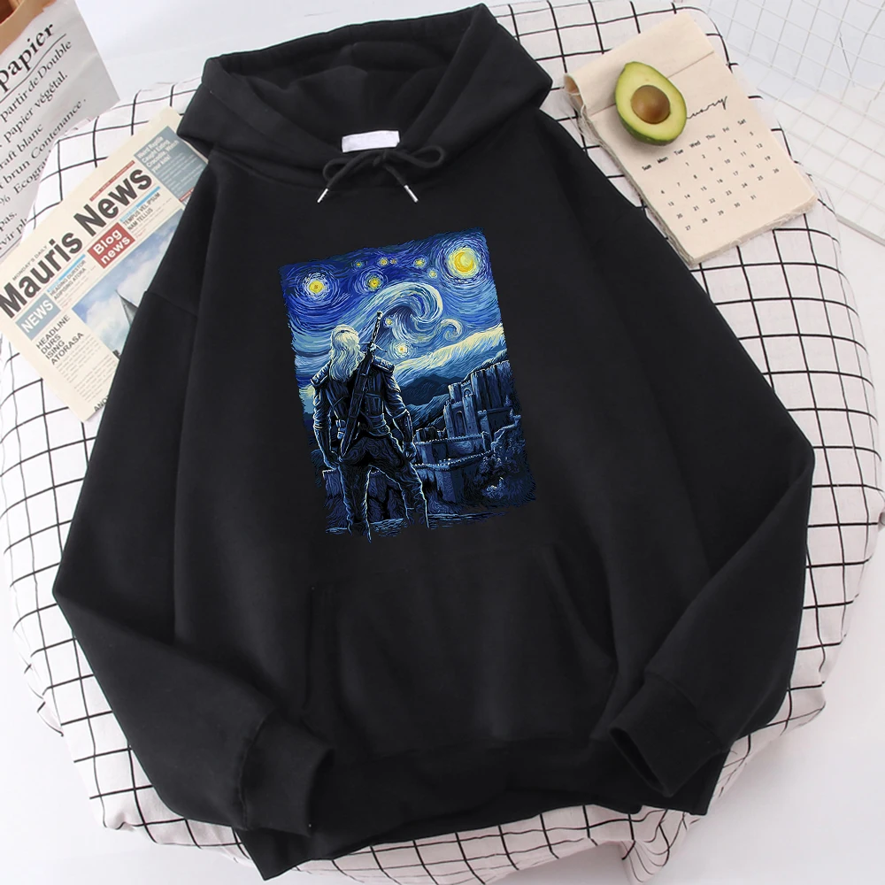 

Hot Sale Thermal Vintage Men Sweatshirt Starry Kaer Morhen Printing Streetwear Soft Brand Male Hoodie Oversized Loose Hoodies
