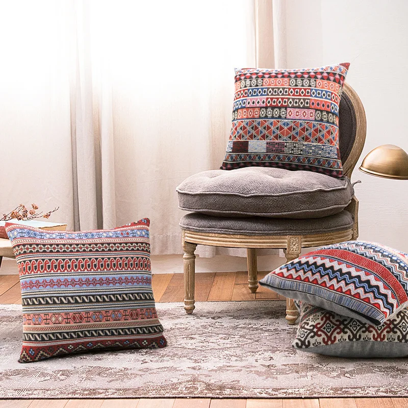 

Bohemian Cushion Cover Polyester Home Decor Throw Pillow Cover Retro PillowCase Decorative Living Room Bedroom Sofa 45x45Cm