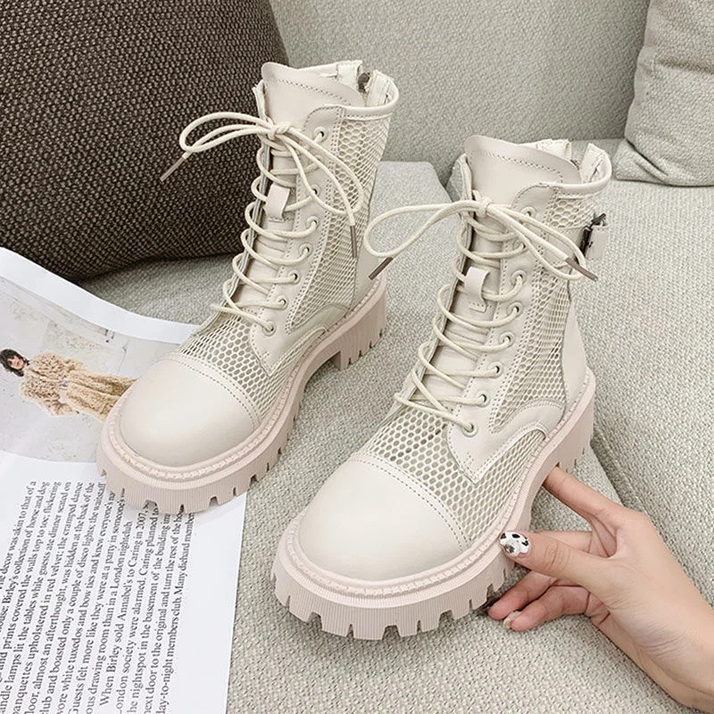 

Ботинки на толстой подошве в британском стиле, Новинка лета 2021, тонкие сетчатые ботинки, летние тонкие ботинки, универсальная женская обувь