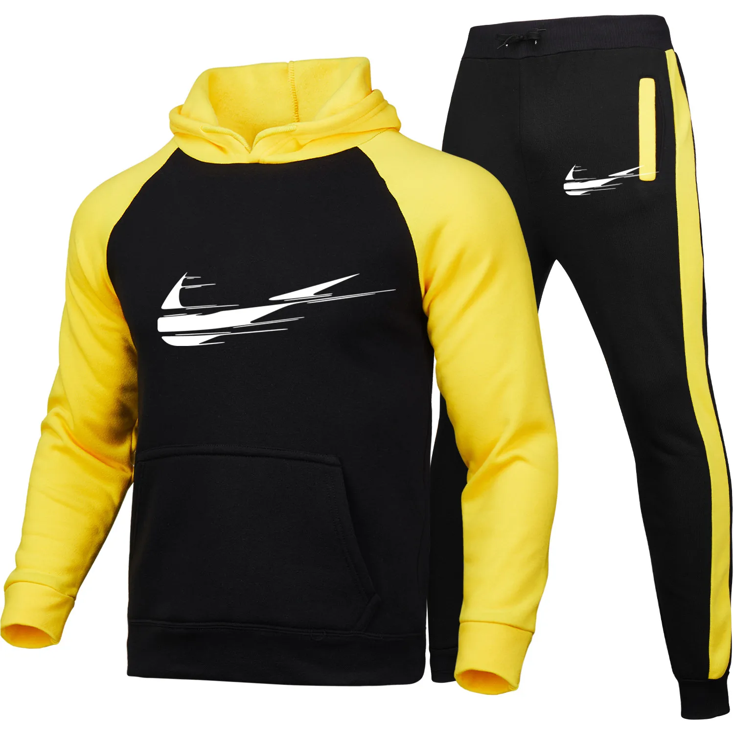 

Long Sleeves Pullover For Men Pure cotton Autumn And Winter Hooded Sweatshirts 2 Pieces Set Hoodie+Sweatpants Size S-3XL