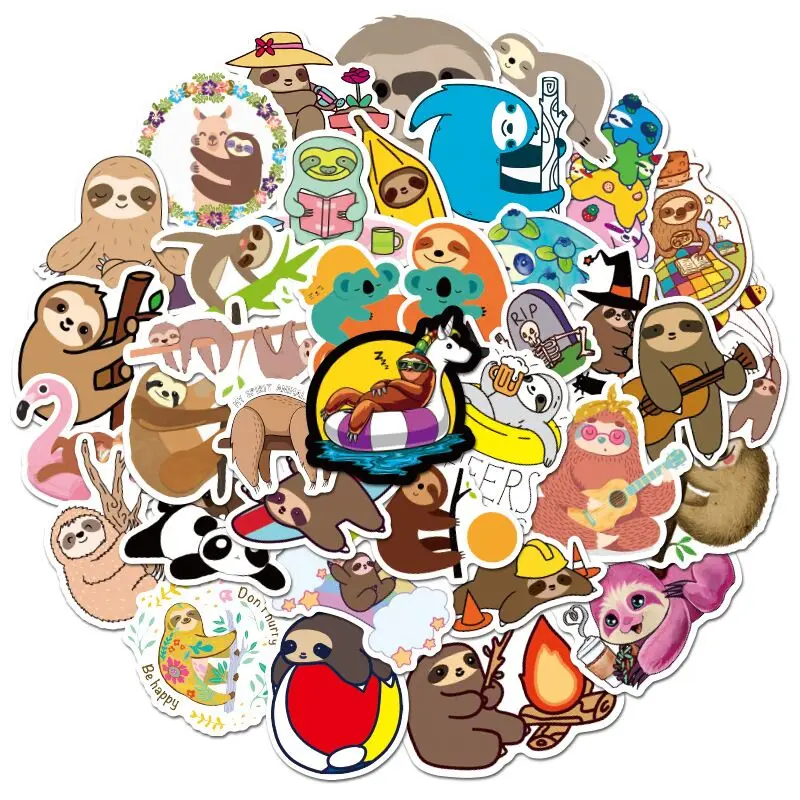 50 Pcs Lovely sloth Stickers Graffiti Waterproof For Diy Luggage Laptop Skateboard Car Motorcycle Bicycle snowboard boy | Игрушки и