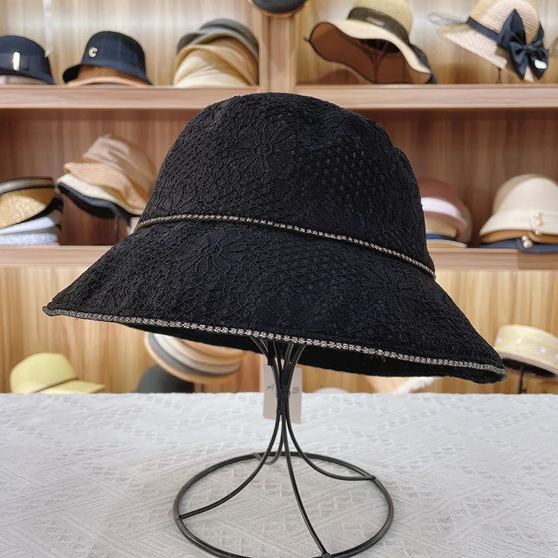 202104-YY  new spring  summer lace flower  Diamond chain brim leisure  lady bucket  cap   women  fisherman hat