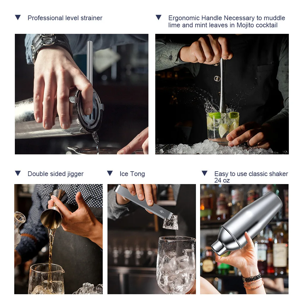 

Bar/DIY household stainless steel cocktail shaker Mixed fruit juice/cocktail bartender tool 14-piece set