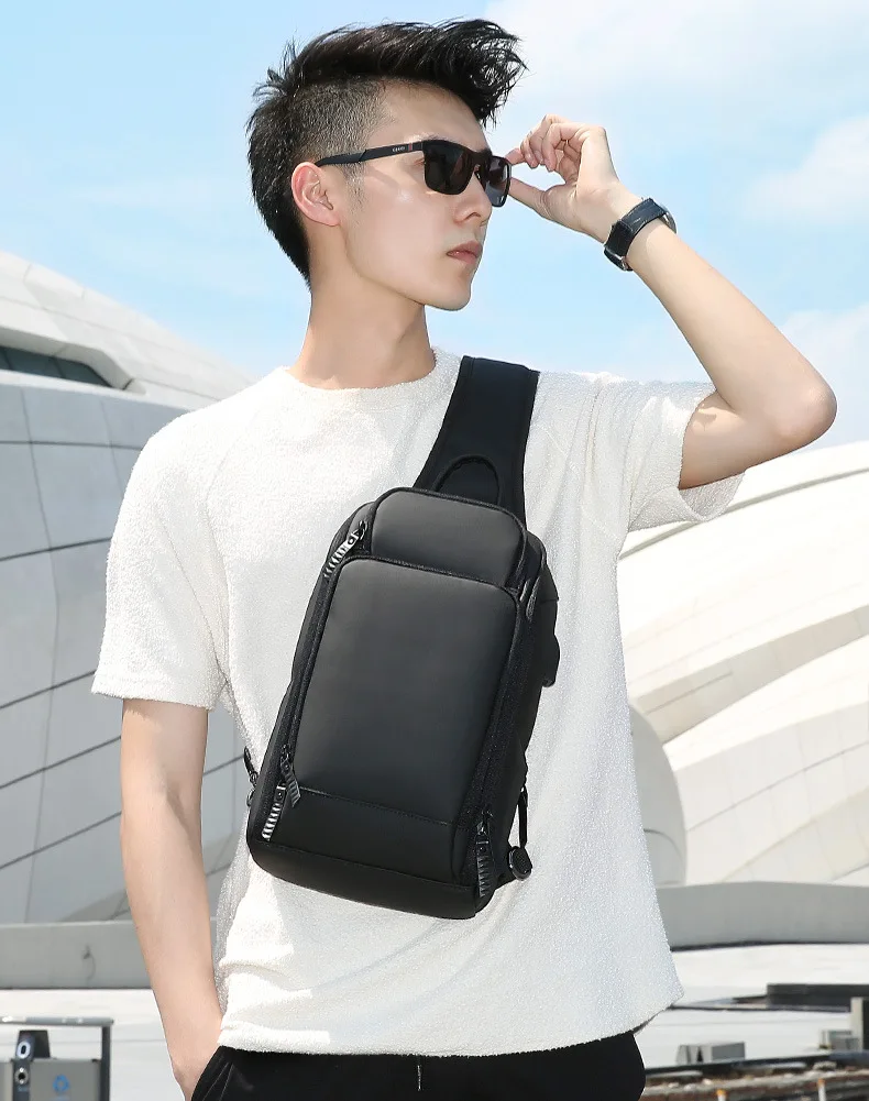 

2021 New Crossbody Bag for USB Charging Men Shoulder Bag High Quality Messenger Bags Male Waterproof Short Trip Chest Bag Pack