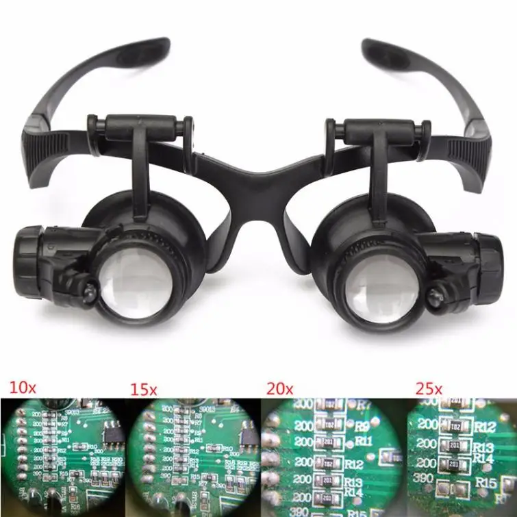 10X 15X 20X 25X LED Light Magnifier Double Eye Watch Repair Jewelry Loupe Microscope Magnifying Glasses Lens Measurement Tools |
