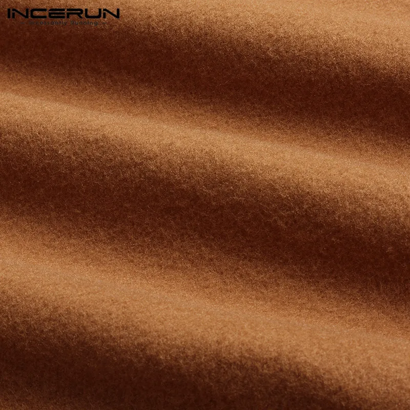 

2021 Men Shirt Faux Fleece Long Sleeve Lapel Pockets Casual Shirts Vintage Solid Color Camisas Hombre Streetwear INCERUN S-5XL 7