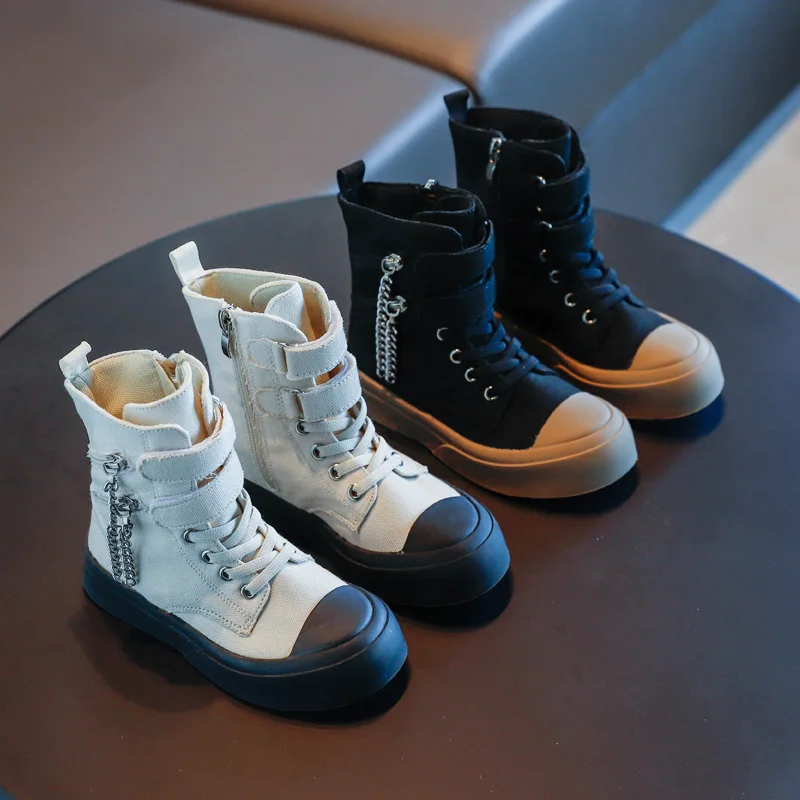 Текстильные ботинки для мальчиков и девочек модные осенние детские на плоской