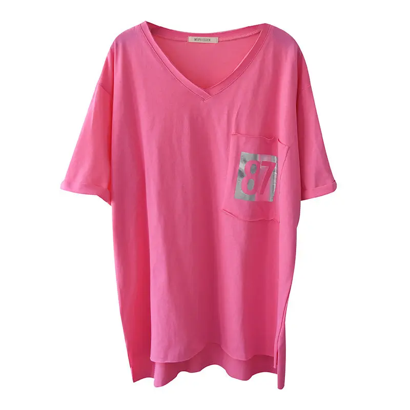 Летние ожерелье-чокер с V-образным вырезом Футболка принтом короткий рукав