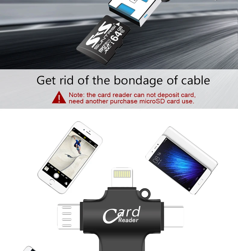 OTG USB флеш-накопитель Micro SD/TF карта 8 ГБ 16 ГБ 32 ГБ кардридер для Iphone/Android/type C 3 в 1 OTG флеш-накопитель 64 Гб карта памяти