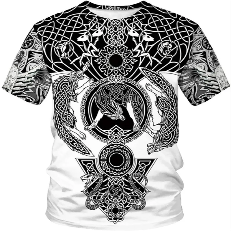 

Men's Viking T-shirt New 3D Printing T-shirt Nordic Mythology Pullover Street Summer Style