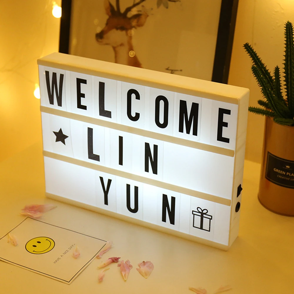 A6 A5 A4 Size LED Combination Night Light Box Lamp DIY Black Letters Cards USB AA Battery Powered Message Board Cinema Lightbox