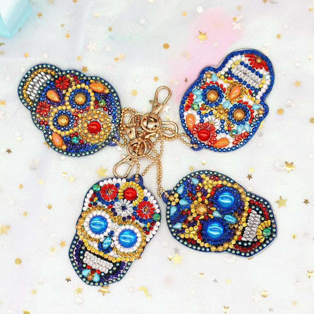 

HeeBenor Diamond Keychains Skull Diamond Keyring 5d Special Shaped Diamond Embroidery Beads Bag Ornament Pendant Halloween YSK21