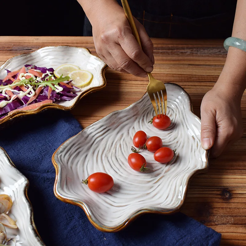 Керамическая тарелка с японской жемчужной ракушкой нестандартная фарфоровая