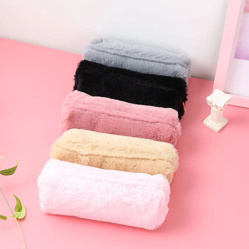 Модный милый плюшевый пушистый чехол для девочек карандашей косметичка монета