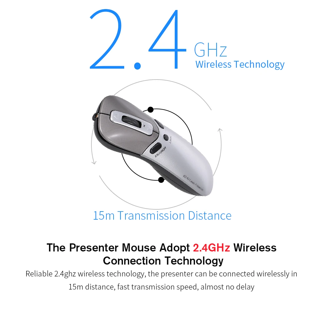 

2.4G Wireless 6D Multifunction Air Presenter Presenter Mouse Gyro Sensing Wireless Air Mouse PPT Remote Control Laser Presenter